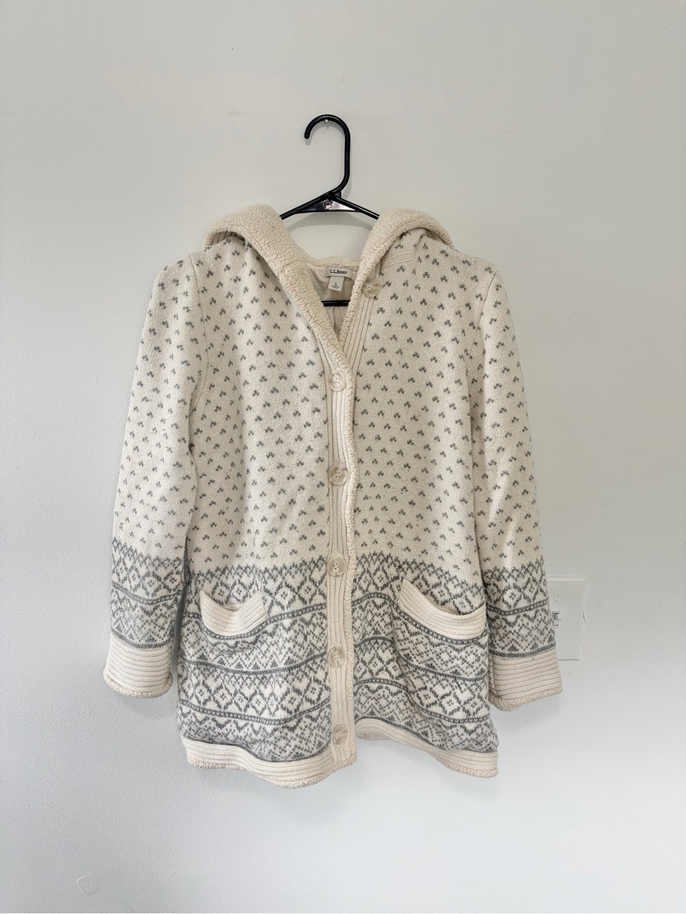 L.L. Bean Button Down Hooded Cardigan Sweater- Size L Petite